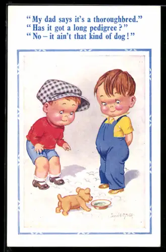 Künstler-AK Donald McGill: Zwei Jungen mit einem Hund