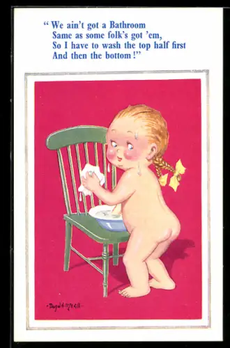 Künstler-AK Donald McGill: Mädchen an der Waschschüssel