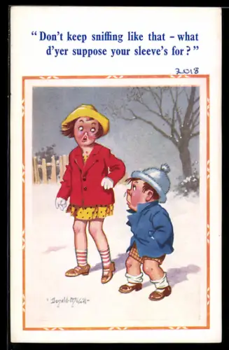 Künstler-AK Donald McGill: Erkälteter Junge und Frau