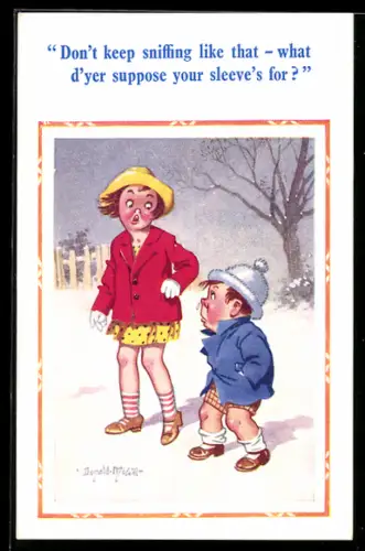 Künstler-AK Donald McGill: Erkälteter Junge und Frau