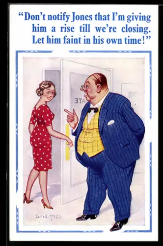 Künstler-AK Donald McGill: Chef weist seine Sekretärin an