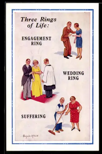 Künstler-AK Donald McGill: Herr steckt Dame Ring an