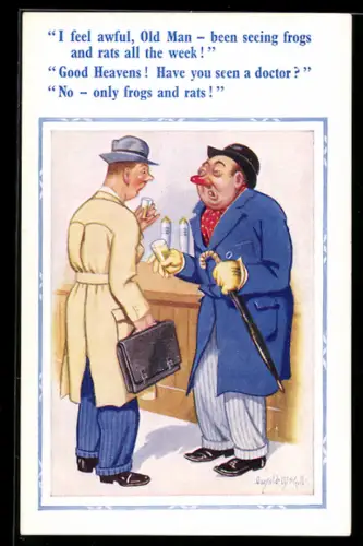 Künstler-AK Donald McGill: Betrunkener in der Bar