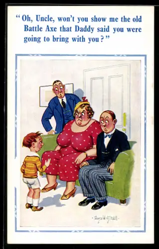 Künstler-AK Donald McGill: Kind hat Wortspiel nicht verstanden und verplappert sich