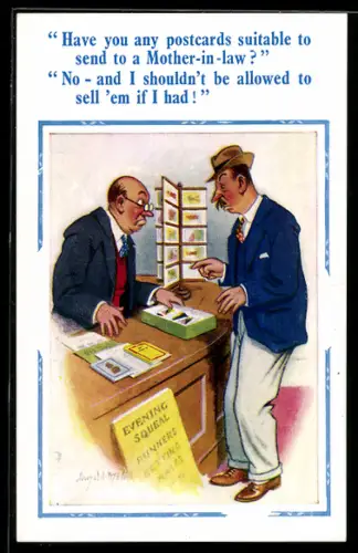 Künstler-AK Donald McGill: Postkartenkauf für die Schwiegermutter