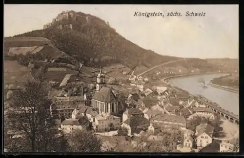 AK Königstein, Ortsansicht aus der Vogelschau