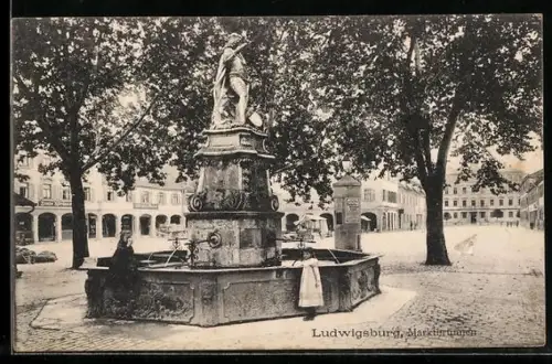 AK Ludwigsburg, Marktplatz, Marktbrunnen
