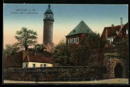 AK Höchst a. M., Batterie, Zoll, Schlossturm
