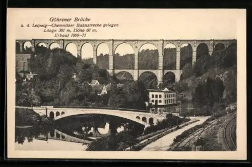 AK Göhren / Muldenthal, Göhrener Brücke an der Leipzig-Chemnitzer Bahnstrecke