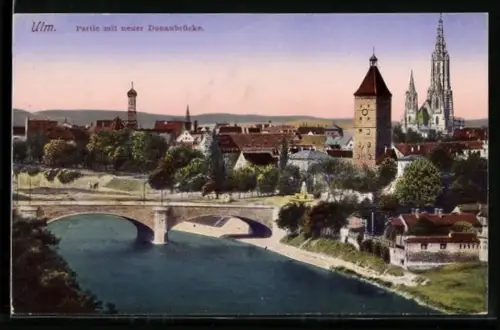 AK Ulm, Neue Donaubrücke, Stadtturm, Münster