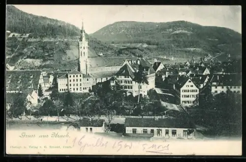 AK Urach, Ortsansicht mit Kirche und umliegenden Gebäuden