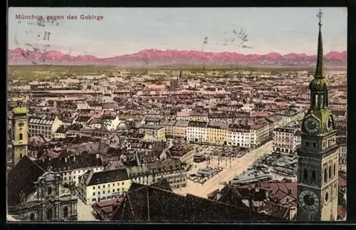 AK München, Blick über die Stadt gegen das Gebirge