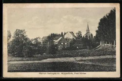 AK Delling / Kürten, Ortsansicht mit Kirche und Pfarrhaus