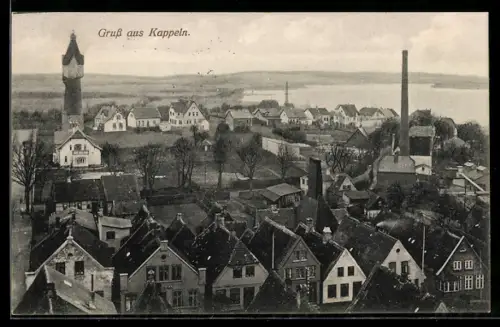 AK Kappeln, Ortsansicht mit Wasserturm und Fabrik