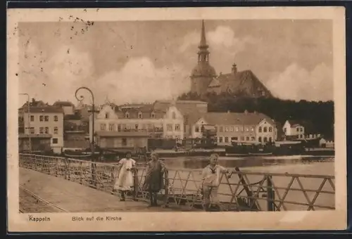 AK Kappeln, Blick auf die Kirche v. d. Brücke aus