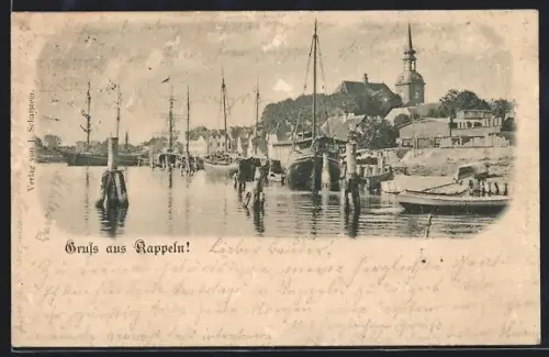 AK Kappeln, Hafen, Schiffe, Kirche