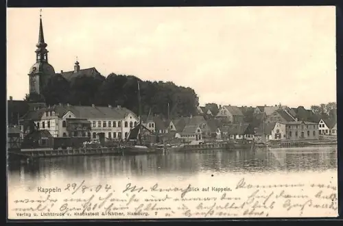 AK Kappeln, Ortsansicht mit Kirche vom Wasser aus gesehen