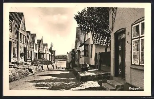 AK Kappeln, Strassenansicht mit historischen Häusern und Blick zur Schlei