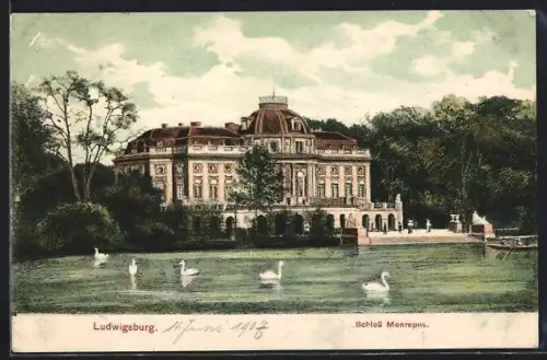 AK Ludwigsburg, Schloss Monrepos mit Schwanenteich