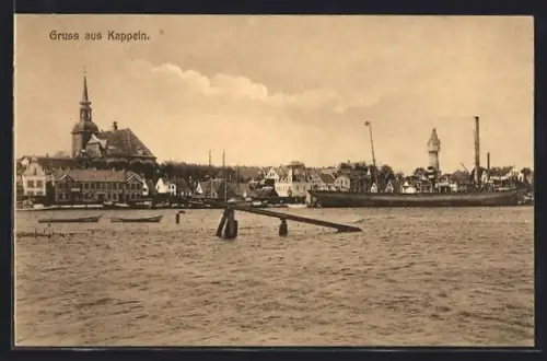 AK Kappeln, Partie im Hafen, Blick zur Kirche