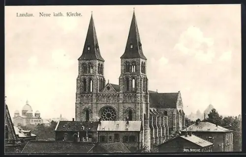AK Landau, Blick zur Neuen kath. Kirche