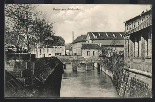 AK Landau, Partie aus Alt-Landau, Brücke und historische Gebäude