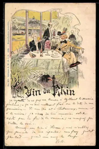 Künstler-AK sign. Abeille: Elegantes Paar in einem Restaurant