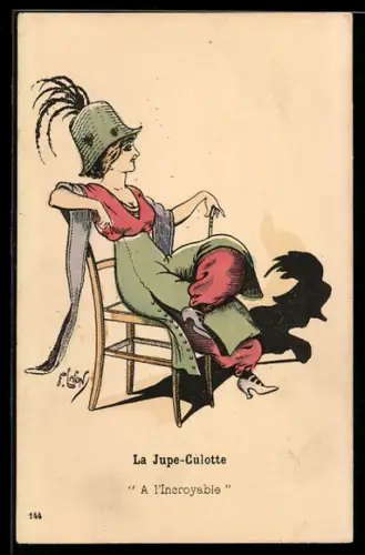 Künstler-AK sign. F. Lafon: Hübsche Dame mit überschlagenen Beinen sitzt auf einem Stuhl