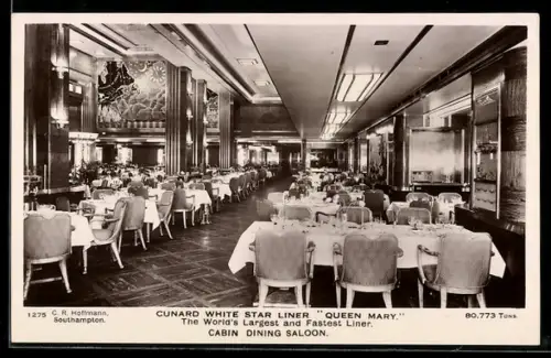 AK Passagierschiff Queen Mary der Cunard White Star Line, Cabin Dining Saloon