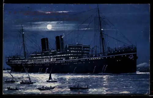AK Passagierschiff S.S. Moldavia der P. & O. Line nachts bei Vollmond