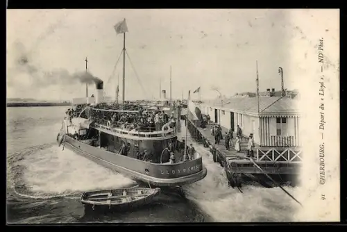 AK Cherbourg, Abfahrt des Passagierschiffes Lloyd