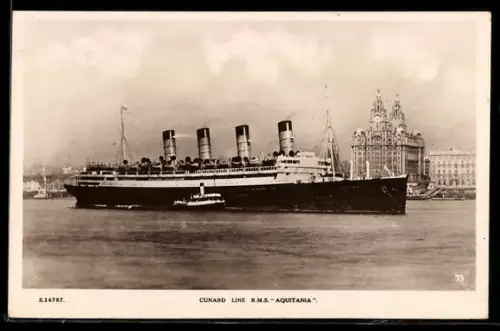 AK Passagierschiff R.M.S. Aquitania auf dem Mersey vor Liverpool