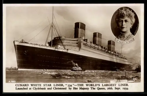 AK Cunard White Star Liner Queen Mary, the world`s largest liner, Passagierschiff