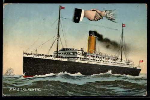 AK Passagierschiff R.M.S. Laurentic bei voller Fahrt