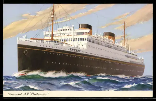 AK Passagierschiff M.V. Britannic der Cunard Line in bewegter See