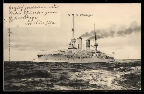 AK Linienschiff S.M.S. Zähringen in Fahrt auf hoher See