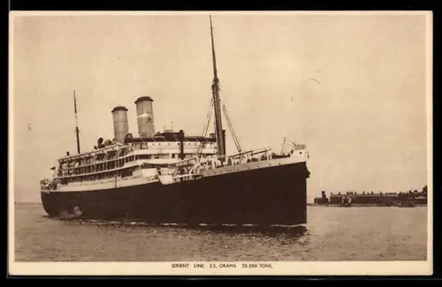 AK Passagierschiff S.S. Orama der Orient Line vor der Küste