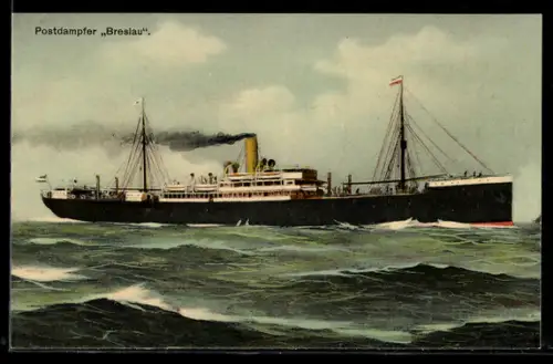 AK Postdampfer Breslau in Fahrt auf hoher See, Passagierschiff