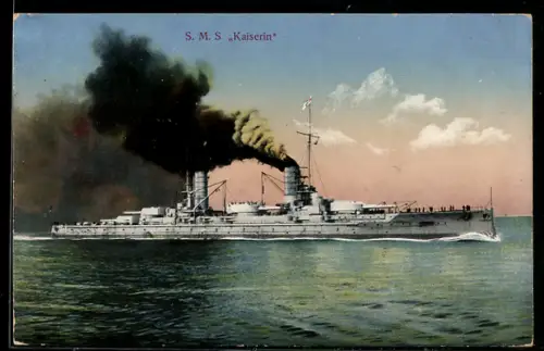 AK Kriegsschiff S.M.S. Kaiserin hohe Fahrt laufend