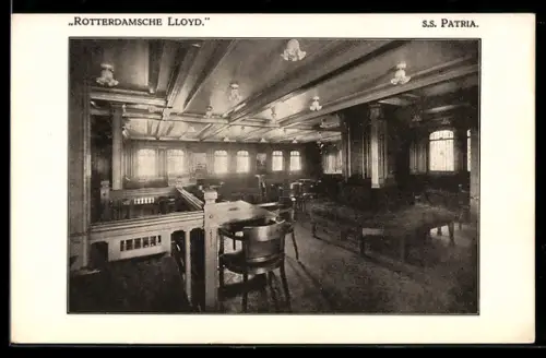 AK Passagierschiff S.S. Patria, Rotterdamsche Lloyd, Rookzaal 2e klasse