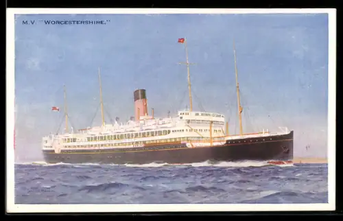 Künstler-AK Passagierschiff M.V. Worcestershire in voller Fahrt