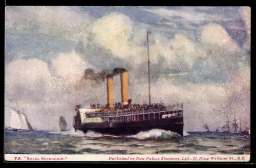 AK P.S. Royal Sovereign fährt unter Volldampf, New Palace Steamers Ltd., Passagierschiff