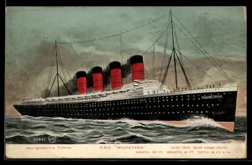 AK Quadruple Turbine Ship R.M.S. Mauretania, 32,500 tons, Passagierschiff
