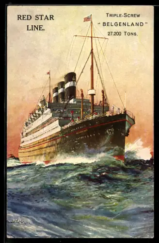 AK Passagierschiff Belgenland der Red Star Line in voller Fahrt