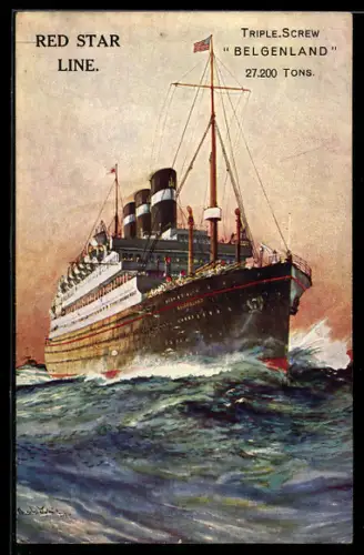 AK Passagierschiff Belgenland der Red Star Line auf hoher See