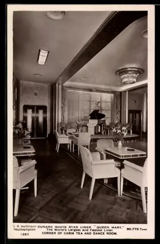 AK Liner Queen Mary der Cunard White Star Line, Corner of Cabin Tea and Dance Room, Passagierschiff
