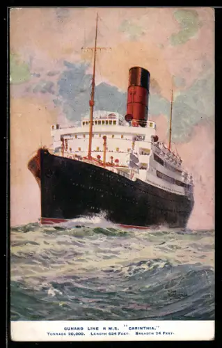 Künstler-AK RMS Cunard Line Carinthia, Passagierschiff