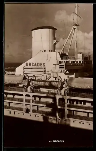 AK Passagierschiff S.S. Orcades, Detailaufnahme vom Schornstein