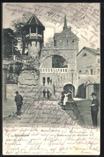 AK Wiesbaden, Heidenmauer mit römischem Tor