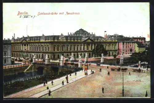 AK Berlin, Schlossbrücke mit Zeughaus, Litfasssäule